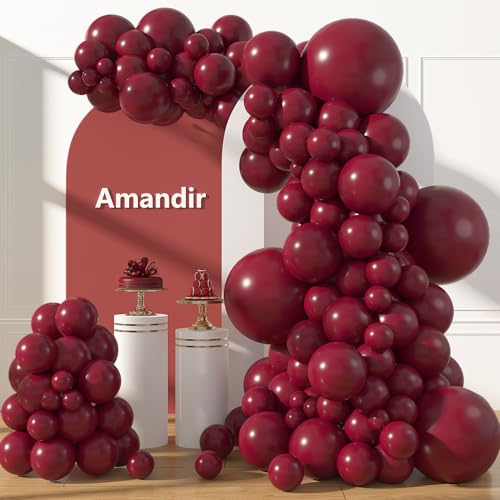 Amandir 153pcs Burgundy Balloons Arch Garland Kit Different Sizes 18 12 10 5 Inch Wine Dark Red Maroon Graduation Balloon for Birthday Wedding Anniversary Casino Cherry Valentines Party Decoration - color: Burgundy