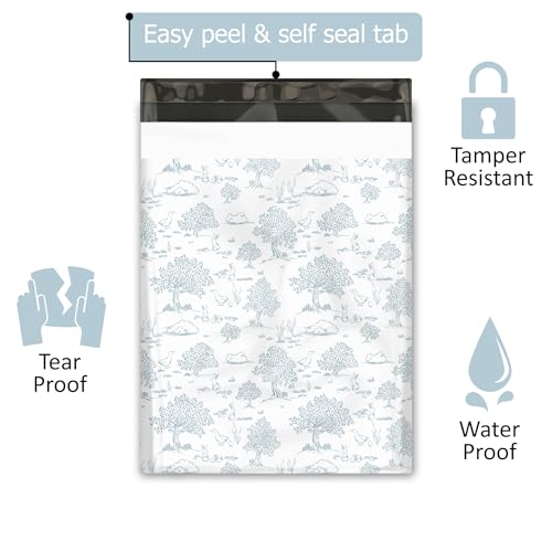 10x13 (100) Blue Toile Summertime Designer Poly Mailers Waterproof Self Sealing Tear Resistant Polymailers Shipping Envelopes Premium Printed Bags For Small Businesses - color: Blue Toile, size: 10x13