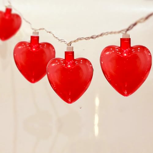 Valentines Red Heart String Lights Plug in, 8.5Ft Outdoor Valentine's Day Decorations Lights with 10 LED Red Heart Lights, Heart Fairy String Lights for Indoor Home Window Wedding Party Xmas Decor - color: Red Heart