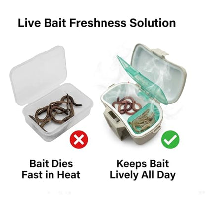 Insulated Fishing Bait Box - Live Bait Cooler for Worms & Nightcrawlers - Waist Mounted Tackle Storage with Adjustable Belt - Portable Bait Bucket for Kayak, Shore & Saltwater Fishing