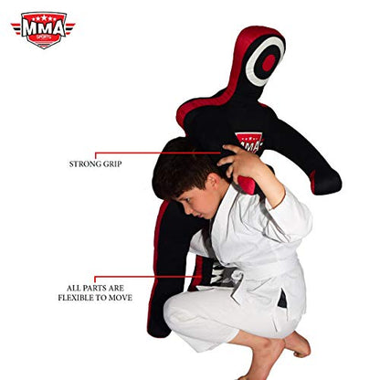 Kids Grappling Standing Dummy - Unfilled – Wrestling, Jiu-Jitsu, MMA Training Dummy with Moveable Arms and Legs – Durable Polyester Fabric - color: Black-Stand, size: 3 ft-36 Inch