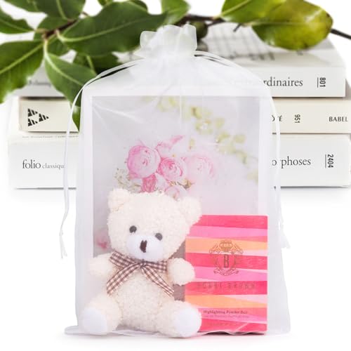 ANZNKU 100Pcs Large Organza Bags 8x12, White Small Mesh Gift Bag Drawstring - color: White