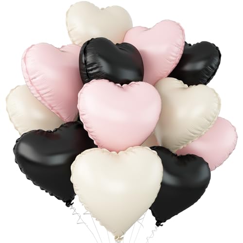 Black and Pink White Heart Balloons,12Pcs 18Inch Heart Shaped Balloons - color: Black Pink White