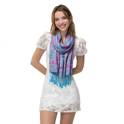 TUSHUSTY Pashmina Feel Shawls Wraps Rave Scarf for Women Soft Silky Reversible Men Scarves Hijab - color: Blue Purple Pink