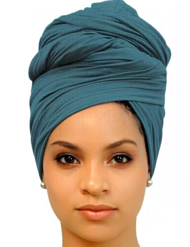 Harewom Head Wraps for Black Women Stretch Head Scarf Long African Hair Wraps Turban Headwraps Jersey Headbands - color: 1pcs -Dark Cyan