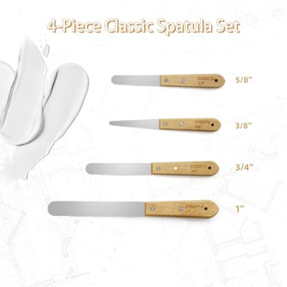 4-piece Caulking Spatula with Wooden Handle, Professional Stainless Steel Caulk Tool Set Finishing Tools, Streamline Spatulas for Caulk Application - color: 4PCS