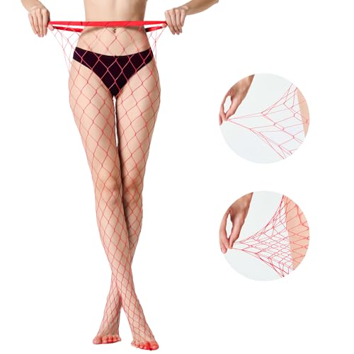 MengPa Women's Fishnets Tights High Waist Stockings Party Thigh High Pantyhose - color: 2pcs-red