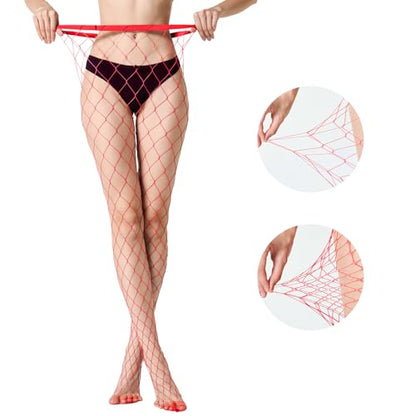 MengPa Women's Fishnets Tights High Waist Stockings Party Thigh High Pantyhose - color: 2pcs-red