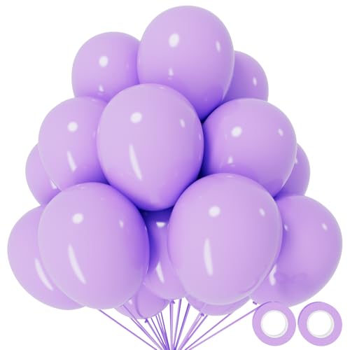 110pcs Pastel Purple Balloon 12 Inch, Pastel Purple Latex Balloons for Birthday Party Baby Shower Wedding(with 2 Ribbons). - color: A16-pastel Purple, size: 12inch(normal)