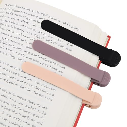 SMUK 3pcs Automatic Bookmark, Silicone Book Marks for Reading Women, Men, Kids, Book Lovers, Cute Unique Book Markers for Reading, Reading Accessories Gifts for Book Lovers - color: 1 Black+1 Light Coffee+1 Beige