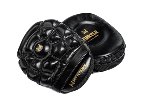 HIT N Move Turtle Boxing Mitts | Indented Punching Pads | Sparring Gear for Boxing, MMA, Kickboxing, Muay Thai, Martial Arts Training Equipment, Genuine Leather, High-Performance Focus Mitts - color: Black