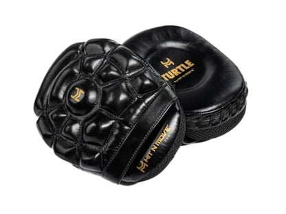 HIT N Move Turtle Boxing Mitts | Indented Punching Pads | Sparring Gear for Boxing, MMA, Kickboxing, Muay Thai, Martial Arts Training Equipment, Genuine Leather, High-Performance Focus Mitts - color: Black