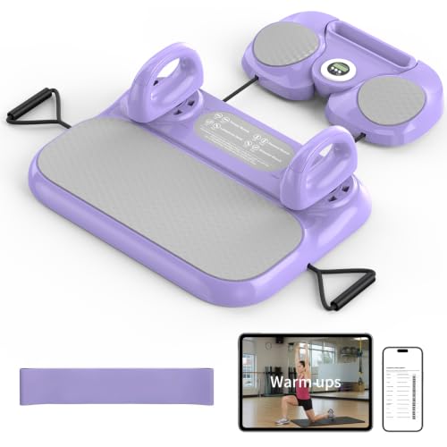 Foldable Pilates Reformer Board for Beginners, Pilates Workout Kit w/ Resistance Bands, Purple Sliders for Core, Balance & Push-Up Training, Mini Home Friendly Pilates Equipment Set