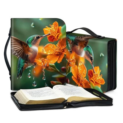 PU Leather Bible Cover with Handle & Pockets, Large Capacity Bible Case, Water-Resistant Scripture Organizer Bag with Bonus Card Holder, Christian Gift for Women & Men, Hummingbird - color: Hummingbird