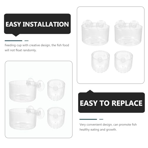 Yardwe 4Pcs Acrylic Fish Tank Feeding Cups with Suction Cup, Aquarium Feeder Bowls for Live Worm and Shrimp Feeding, Round and Oval Shapes for Fish Aquatic Pets
