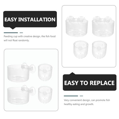 Yardwe 4Pcs Acrylic Fish Tank Feeding Cups with Suction Cup, Aquarium Feeder Bowls for Live Worm and Shrimp Feeding, Round and Oval Shapes for Fish Aquatic Pets