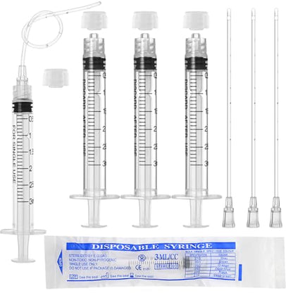 3ml Luer Lock Syringe with Cap and Soft Plastic Tube, Individually Wrapped 10 Pack, Suitable for Pet Liquids Feeding - size: 3ml - 2.0mm Tube