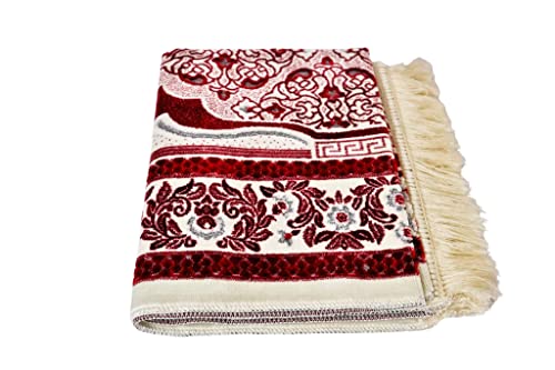 Islamic Prayer Rugs, Muslim, Prayer Rugs for Women, Men and Kids, Hajj Prayer Rugs, Best Ramadan Gifts, Mosque, Soft Prayer Rugs, Premium Quality, Made in Turkey, Turkzar (Red)