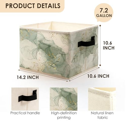 Abstract Sage Green and Gold Storage Bins Box with Handles, Luxury Green Marble Modern Boho Abstract Foldable Basket Toybox for Bedroom Bathroom Laundry Room Home Clothes Toys Books - color: Color-2