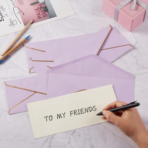 100 Pack #10 Business Envelopes with Gold Stickers, Light Purple - color: Light Purple