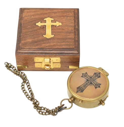 Engraved Personalized Inscription Antique Brass Compass Engraved with Leather Case Son Mom Children Gift Baptism Birthday Easter Decor - style: Josua 1:9 -11 Engraved with Holy CROSS