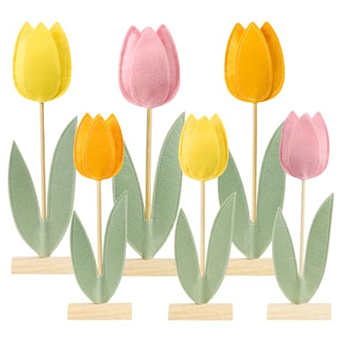 Paper Jazz 6 Pcs Tulip Centerpiece for Table Spring Felt Tulip Decoration for Home Easter Tulips Flower Signs Floral Centerpieces for Mothers Day Easter Party Classroom Garden Party - color: Tulip-felt