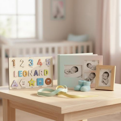 Puzzles for Toddlers Boy and Girl, Personalized Name Puzzle, 12 Month Toy, Gifts for 0 1 2 3 Years Old, Baby Gifts, Baby Shower, Christmas, NewBaby Gift, 0 3 6 9 12 18 24 36 Months - Set 6 - style: Shapes Numbers - 10 Figures