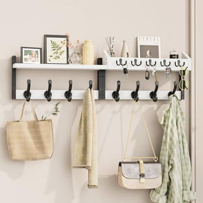Evermagin 35" Coat Rack Wall Mount with Shelf, 4 in 1 Coat and Key Hanger with 13 Metal Hooks, Entryway Wall Mounted Shelf with Mail Holder for Living Room, Bedroom, White - color: White, size: 35 inch