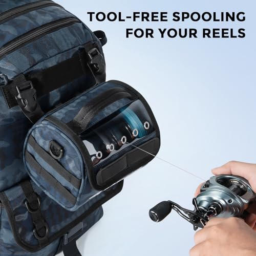 KastKing BaitSpace Line Bag Water Resistant Tackle Bag, Organize Spools | Fishing Line Storage Bag with Water Resistant Nylon, Removable Divider, BaitSpace Line Management Bag - color: B: Blue Camo-Medium