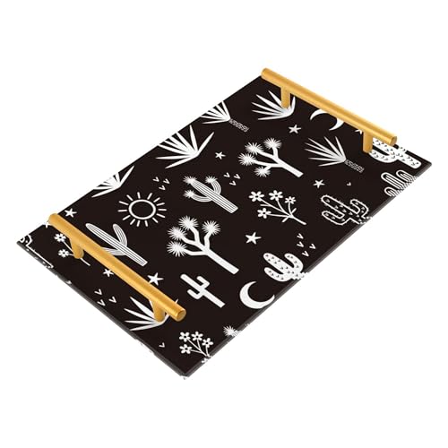 Bathroom Vanity Tray Counter Organizer, Desert Plants and Celestial Motifs Pattern Decorative Tray with Handles Countertop Storage for Bathroom Bedroom Kitchen Home Farmhouse - color: Desert Plants and Celestial Motifs Pattern