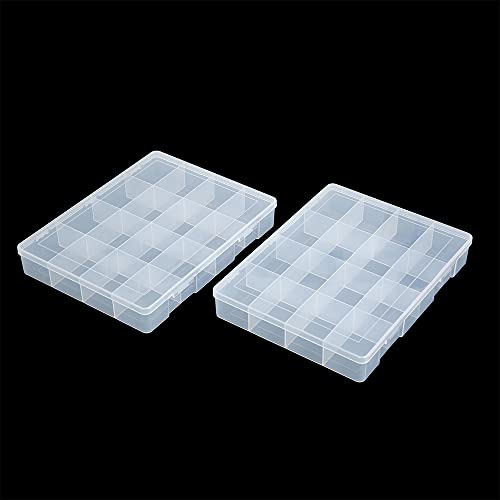 2 Pack Fixed 16 Grids Clear Plastic Large Compartment Container Case, Transparent Organizer Storage Divider Box with Lid for Bead, Button, Hardware, Screw, Sewing Kit, Craft Supplies - size: large 16 grids