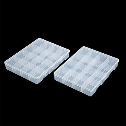 2 Pack Fixed 16 Grids Clear Plastic Large Compartment Container Case, Transparent Organizer Storage Divider Box with Lid for Bead, Button, Hardware, Screw, Sewing Kit, Craft Supplies - size: large 16 grids