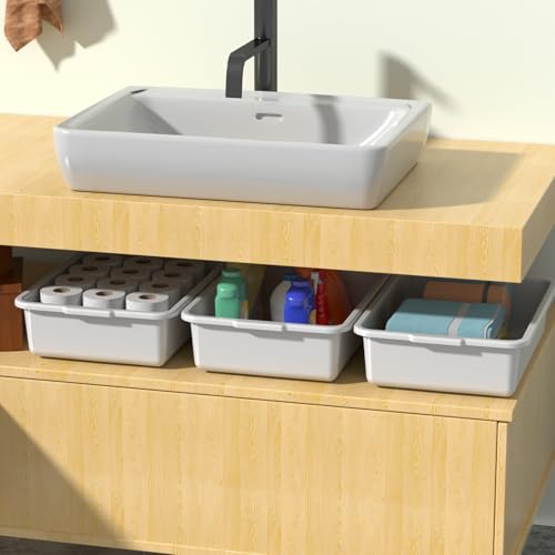 8 L Plastic Bus Tubs, Small Commercial Bus Tub Tote Box, 5 Packs | Light Gray Food Service Bus Boxes, Dirty Dish Utility Tub - size: 8 L