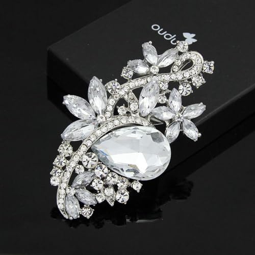 Ezing 4 Pieces Lot Large Big Silver Gold Plated Assorted Crystal Rhinestones Brooch Pins Set - color: C
