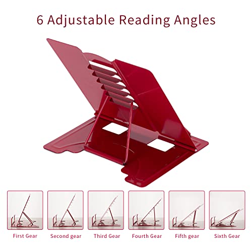 Metal Book Stand Adjustable Book Holder for Reading | Portable & Sturdy For Textbooks Cookbooks Sheet Music Papers Study - color: Full Red