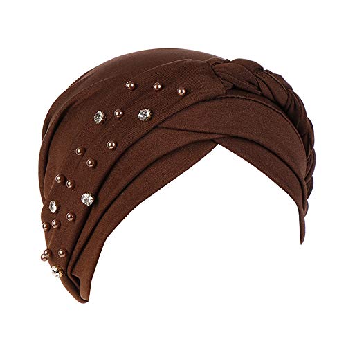 beauty YFJH Women Beaded Pre-Tied Turban, Chemo Beanie for Cancer Hair Loss - color: Brown