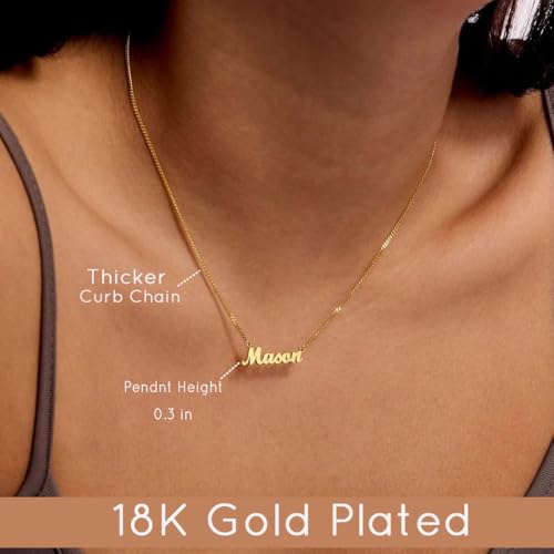 DayOfShe Custom Tiny Name Necklaces for Wedding Bridesmaid Gifts Best Friend Birthday Gifts, 18K Gold Plated Dainty Name Necklace Personalized Christmas Jewelry Gifts - color: Thick Curb Chain