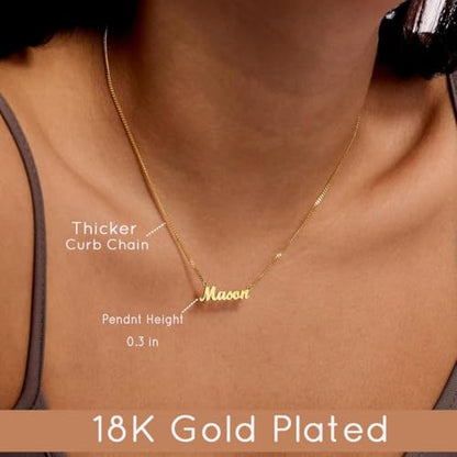 DayOfShe Custom Tiny Name Necklaces for Wedding Bridesmaid Gifts Best Friend Birthday Gifts, 18K Gold Plated Dainty Name Necklace Personalized Christmas Jewelry Gifts - color: Thick Curb Chain