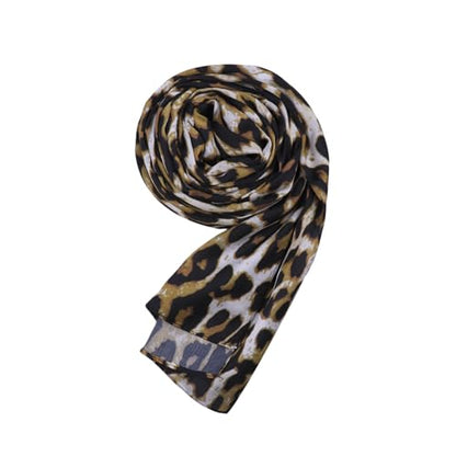 RARITYUS Silky Satin Hijab Scarf for Women Watercolor Floral Printed Muslim Hijab Head Wrap Fashion Long Scarves Shawls - color: Brown Leopard Print