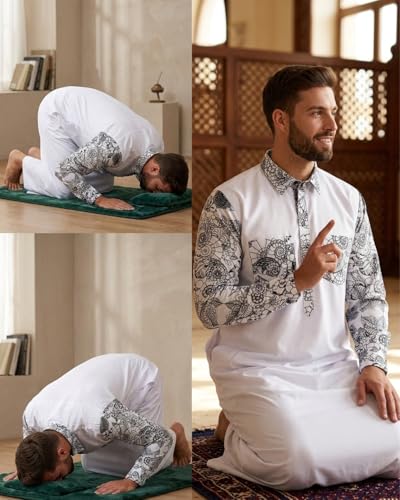 Men’s Thobe – Urban Printed Thobe for Men - Long Sleeve Islamic Robe - Kaftan for Eid, Prayer, Ramadan & Casual Outfits - size: X-Large