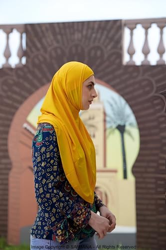 SARJANA Women's Solid Color Cotton Hijab with Under Scarf Cap Ready to Wear Stretch Scarves Long Scarfs FREE SIZE - color: Deep Yellow