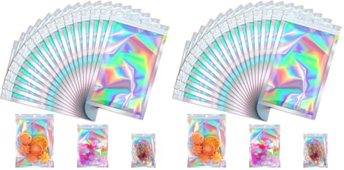 JETMORE Holographic Bags, 100 PCS Mylar Bags, 3x5in Candy Bags, Small Bags (Pack of 2) - color: Holographic, size: 3*5inch (Pack of 2)