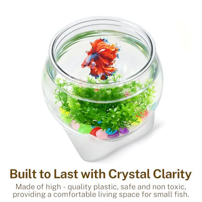 Plastic Fish Bowl Beta Fish Aquariums Scratch-Resistant and Shatterproof Mini Desktop Hydroponic Goldfish Tank (0.92Gallon/ 3.5L)