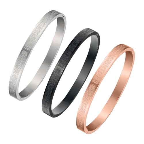 AYATUL KURSI Islamic Jewelry Bracelets Stainless Steel Openable Bangles Arabic Calligraphy Islamic Faith Gifts Messager Islamic Calligraphy Muslim Men Jewelry Bracelets Gift for Women - color: 1 Steel color 1 Black 1 Rose Gold