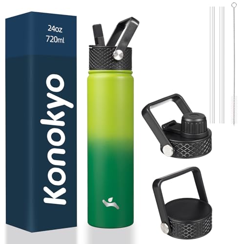 Konokyo Insulated Water Bottle 24oz Stainless Steel Sport Bottles with 3 Lids,Bamboo Grove - color: Bamboo Grove, size: 24 Ounces
