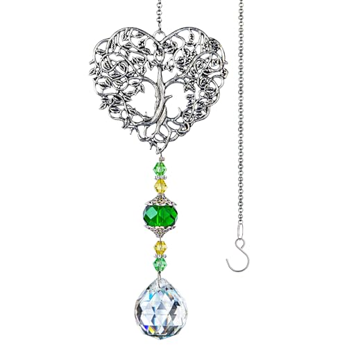 H&D HYALINE & DORA Tree of Life Crystal Suncatchers Crystal Drop Prism Rainbow Maker Hanging for Home Garden Decoration, Heart Shaped - color: Retro
