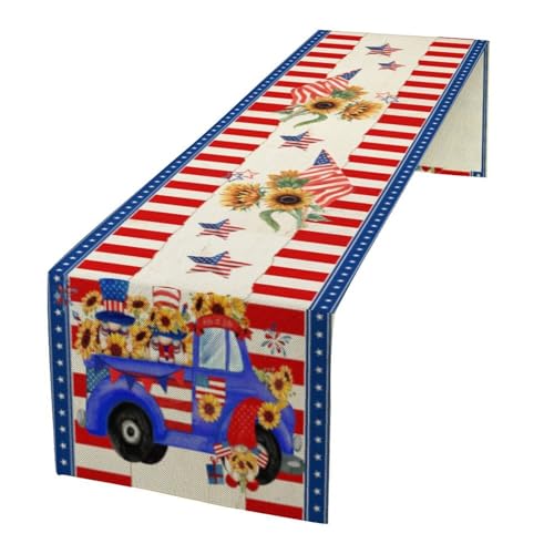 4th of July Table Runner,American Flag Red Stripes Stars Sunflower Print Independence Day Table Cloth for Home Indoor Outdoor Kitchen Holiday Birthday Party Wedding Decor 13x36 Inch - color: American Flag-3, size: 13x36in