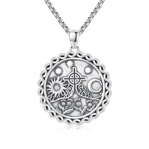 Coexist Necklace 925 Sterling Silver Yin Yang/Star of David Pendant World Religions Harmony Necklace Religion Jewelry Gift for Men - style: Scottish Thistle