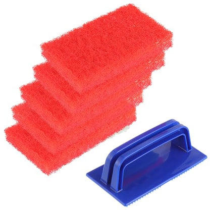 5 Pack Electric Cleaning Brush Pad Kitchen Bathroom Household Cleaning Pad Swimming Pool wall Cleaning Brush Heavy Duty Griddle Scrubber Scouring Pad and 1 Pack Handle kit(Red) - color: Red