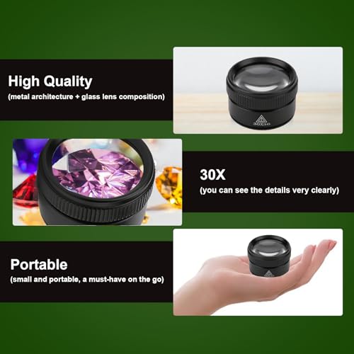 Rongon 30X Portable Jewelers Loupe Pocket Handheld Magnifier | Sturdy metal, loupe handheld magnifying glass for jeweler stamps maps antiques magazines books repair electronics (30X 36MM) - size: 30X36MM